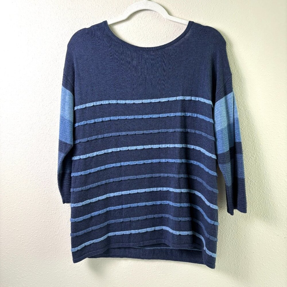 Chicos Touch of Cashmere Striped Sweater Size 1 US M 8 10 Blue Indigo Pullover